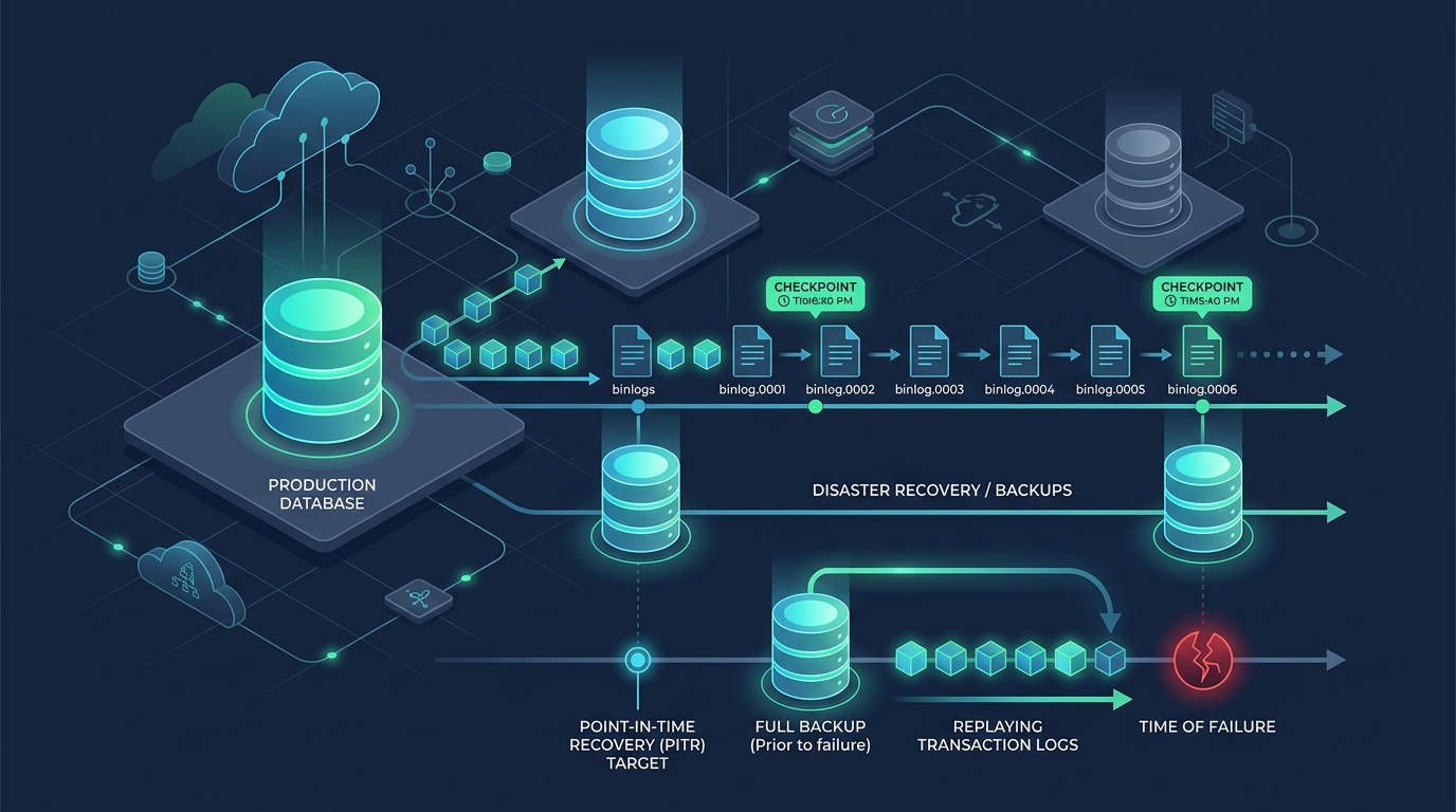 Database backup strategy, Point-in-Time Recovery (PITR) and binary logs for disaster recovery