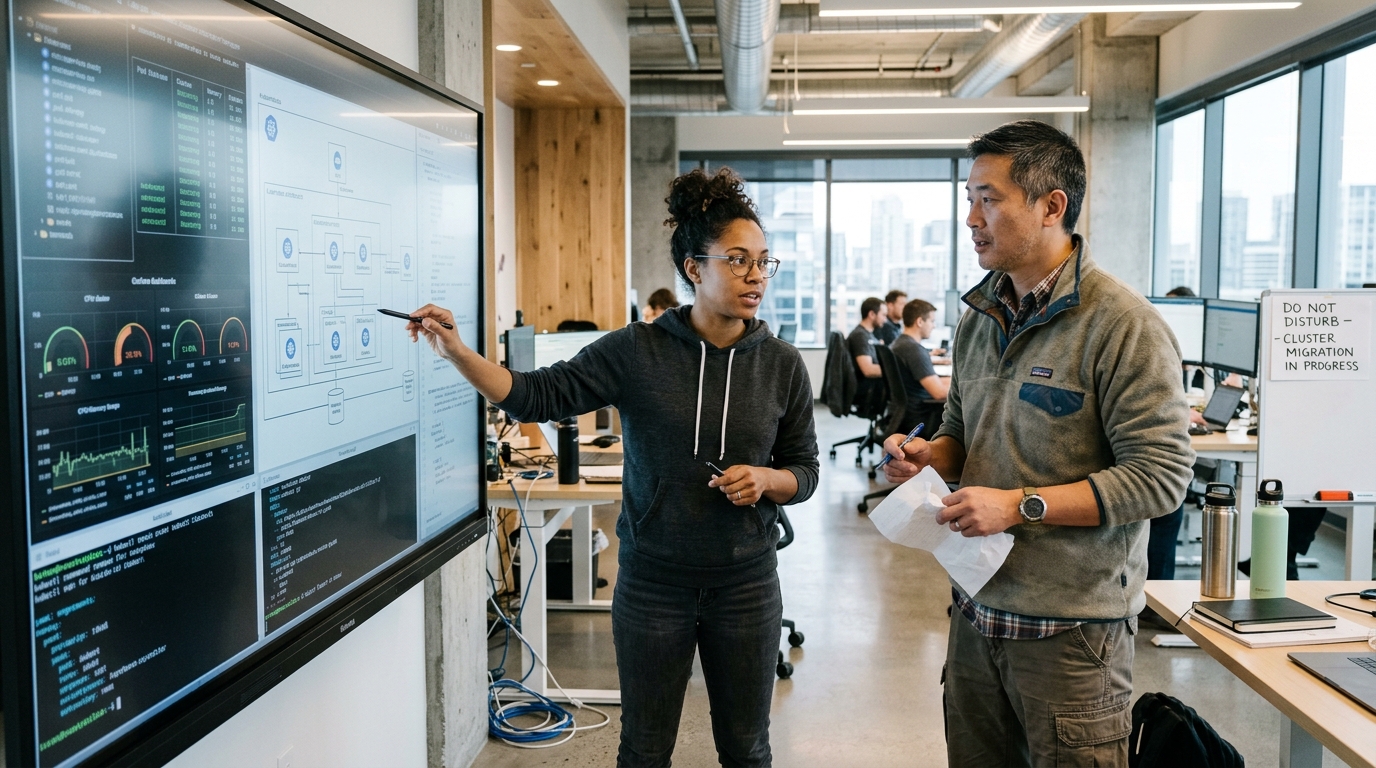 DevOps and Cloud engineers collaborating on Kubernetes architecture